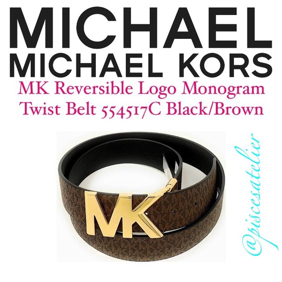 MICHAEL Michael Kors Black/Brown MK Logo Monogram Twist Reversible Belt 554517C - Picture 6 of 16